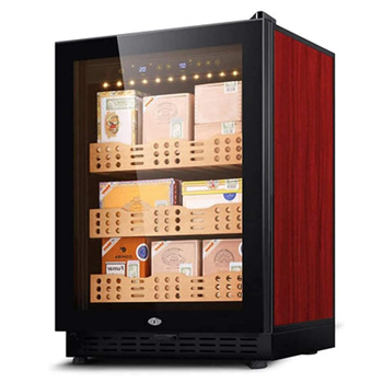 Luxury cigar humidor with illuminated interior and premium cigar collection